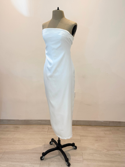 Vestido Midi Strapless Blanco